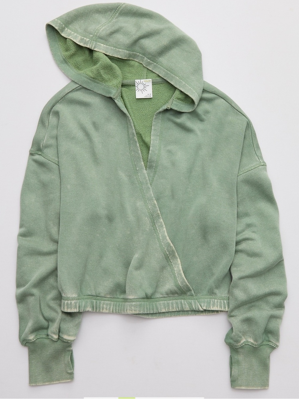 Offline By Aerie Keep it 100 Terry Wrap Hoodie Olive Medium - Picture 4 of 7